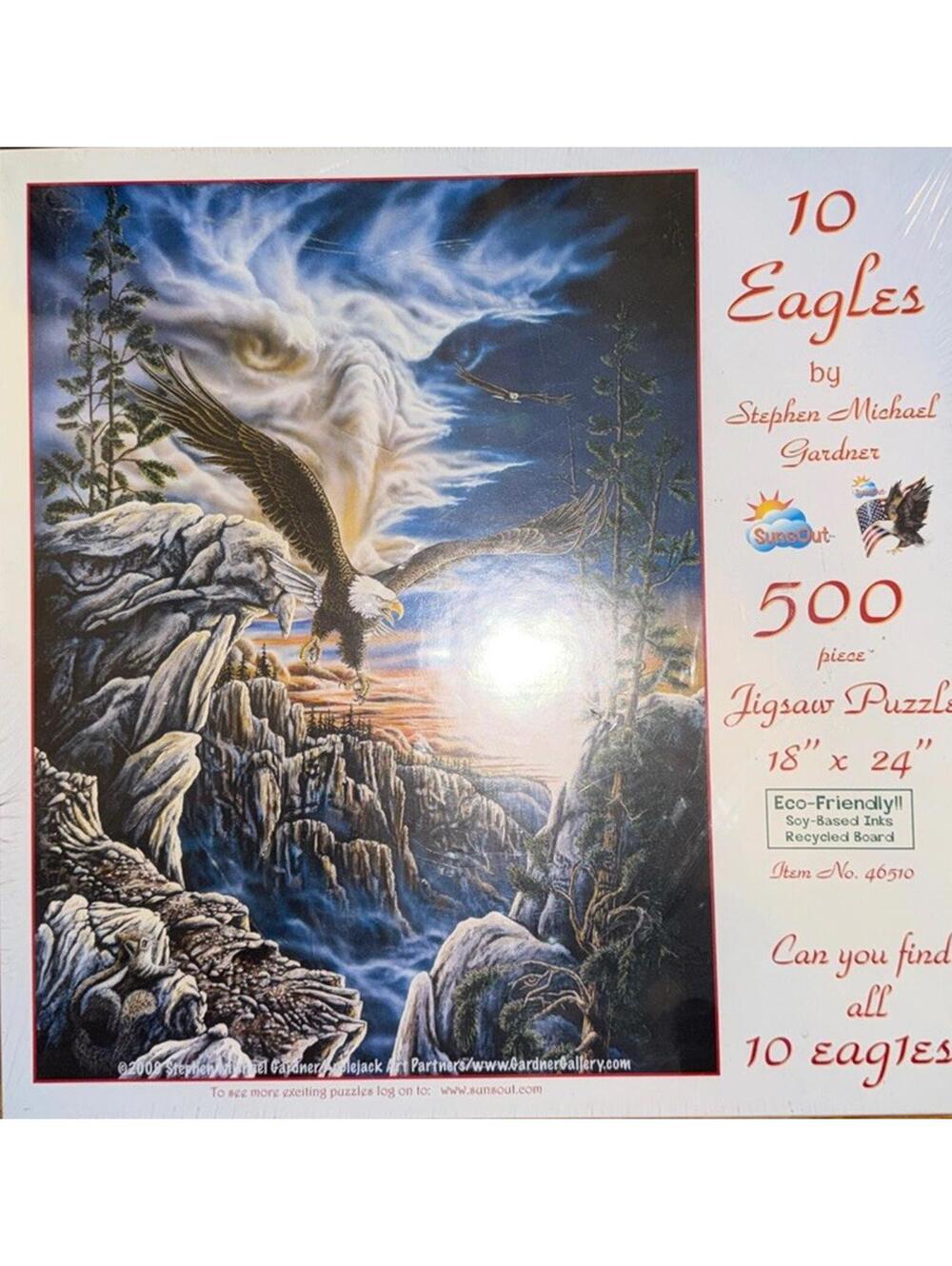 SunsOut 10 Eagles By Stephen Gardener Hidden Picture Puzzle 500 Piece 18" x 24"